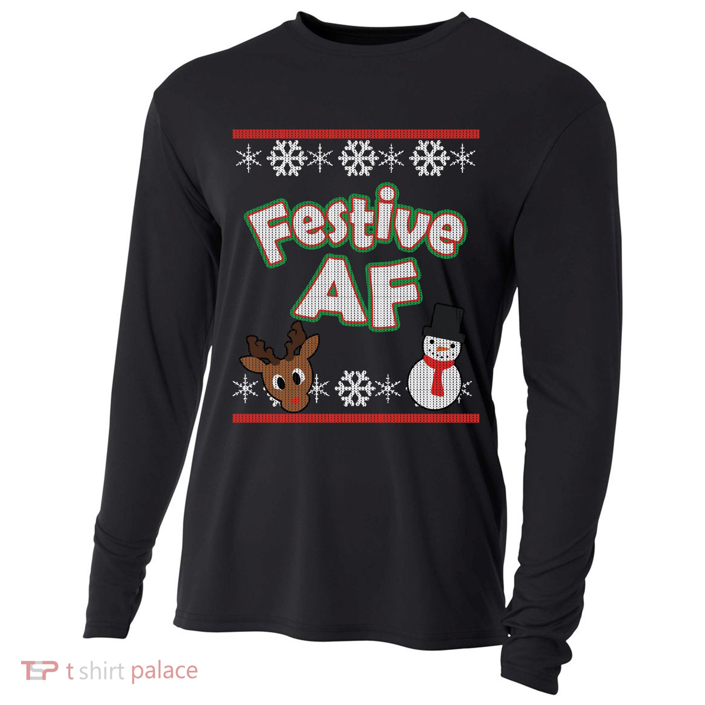 Festive AF Ugly Christmas Sweater Cooling Performance Long Sleeve Crew