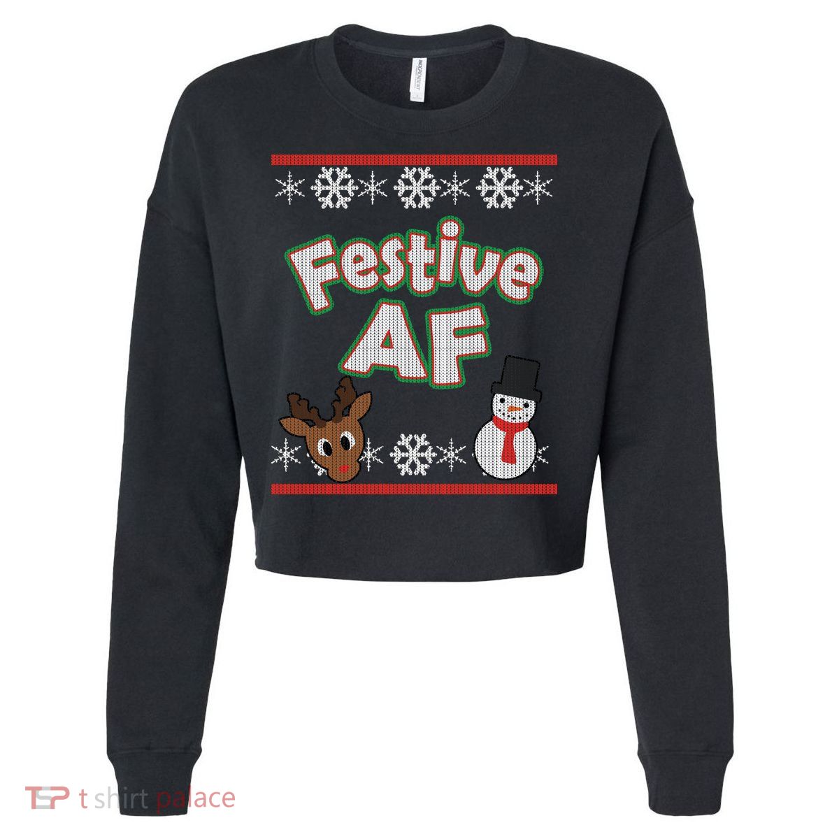 Festive AF Ugly Christmas Sweater Cropped Pullover Crew