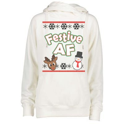 Festive AF Ugly Christmas Sweater Womens Funnel Neck Pullover Hood