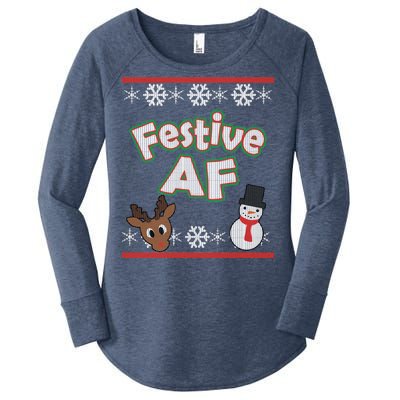 Festive AF Ugly Christmas Sweater Women's Perfect Tri Tunic Long Sleeve Shirt