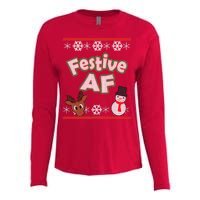 Festive AF Ugly Christmas Sweater Womens Cotton Relaxed Long Sleeve T-Shirt