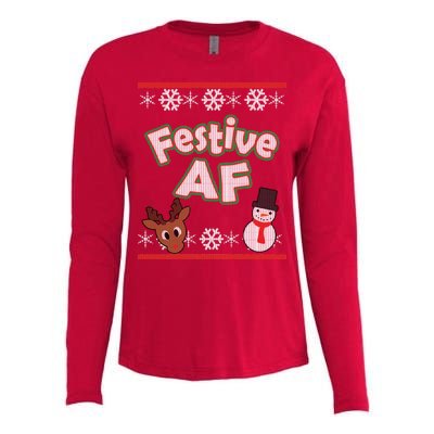 Festive AF Ugly Christmas Sweater Womens Cotton Relaxed Long Sleeve T-Shirt