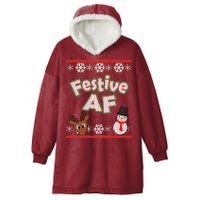 Festive AF Ugly Christmas Sweater Hooded Wearable Blanket