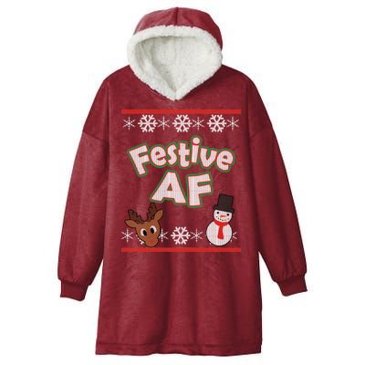 Festive AF Ugly Christmas Sweater Hooded Wearable Blanket