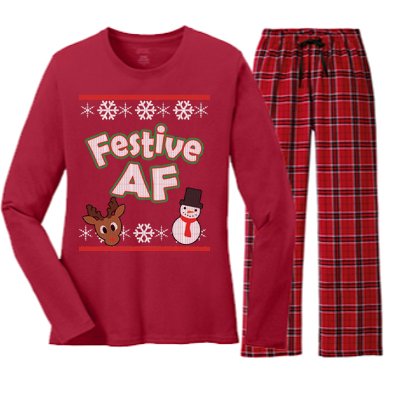 Festive AF Ugly Christmas Sweater Women's Long Sleeve Flannel Pajama Set 