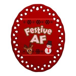 Festive AF Ugly Christmas Sweater Ceramic Oval Ornament