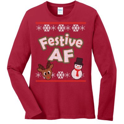 Festive AF Ugly Christmas Sweater Ladies Long Sleeve Shirt