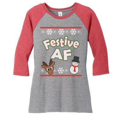 Festive AF Ugly Christmas Sweater Women's Tri-Blend 3/4-Sleeve Raglan Shirt