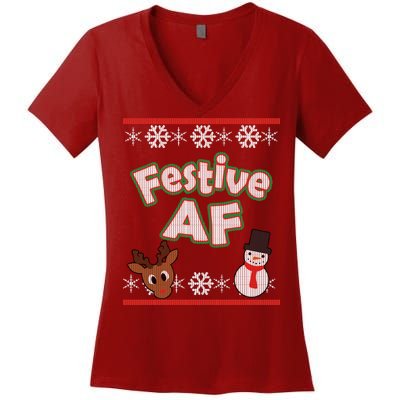 Festive AF Ugly Christmas Sweater Women's V-Neck T-Shirt