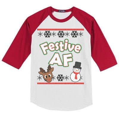 Festive AF Ugly Christmas Sweater Kids Colorblock Raglan Jersey