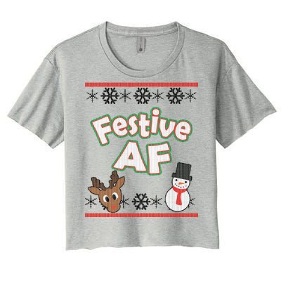 Festive AF Ugly Christmas Sweater Women's Crop Top Tee