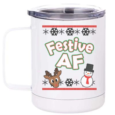 Festive AF Ugly Christmas Sweater 12 oz Stainless Steel Tumbler Cup