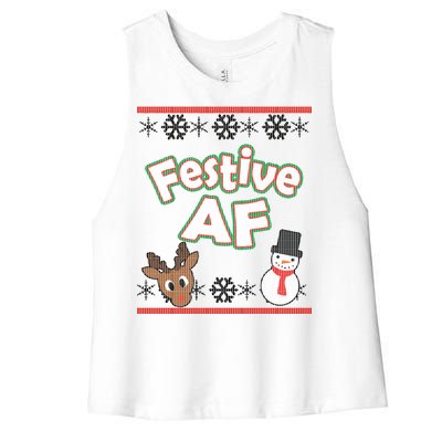 Festive AF Ugly Christmas Sweater Women's Racerback Cropped Tank