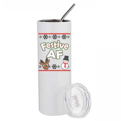 Festive AF Ugly Christmas Sweater Stainless Steel Tumbler