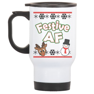 Festive AF Ugly Christmas Sweater Stainless Steel Travel Mug