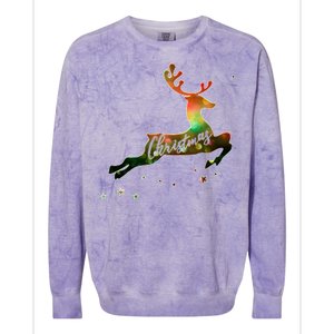 Festive Christmas Leaping Reindeer Colorblast Crewneck Sweatshirt