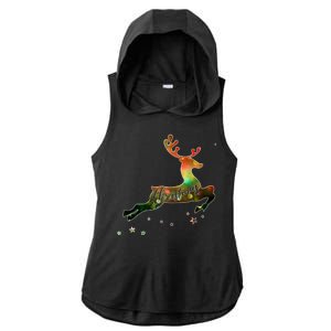 Festive Christmas Leaping Reindeer Ladies PosiCharge Tri-Blend Wicking Draft Hoodie Tank