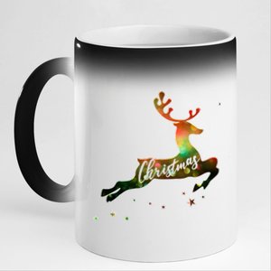 Festive Christmas Leaping Reindeer 11oz Black Color Changing Mug