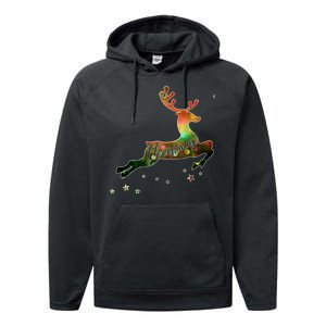 Festive Christmas Leaping Reindeer Performance Fleece Hoodie