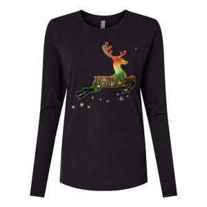 Festive Christmas Leaping Reindeer Womens Cotton Relaxed Long Sleeve T-Shirt