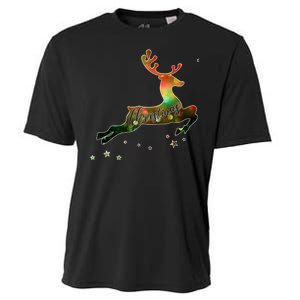 Festive Christmas Leaping Reindeer Cooling Performance Crew T-Shirt