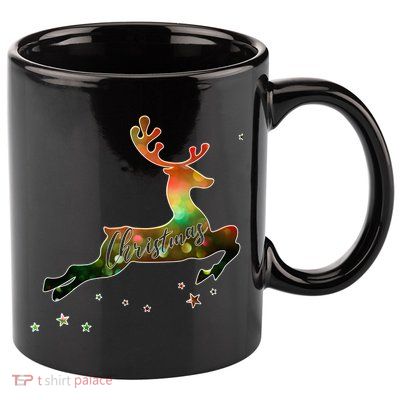 Festive Christmas Leaping Reindeer 11oz C Handle Ceramic Mug