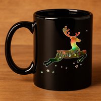 Festive Christmas Leaping Reindeer 11oz C Handle Ceramic Mug