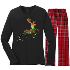 Festive Christmas Leaping Reindeer Women's Long Sleeve Flannel Pajama Set 