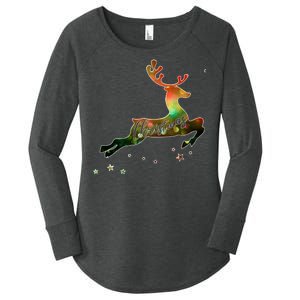 Festive Christmas Leaping Reindeer Women's Perfect Tri Tunic Long Sleeve Shirt