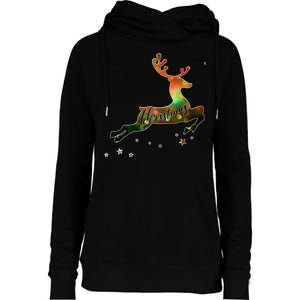 Festive Christmas Leaping Reindeer Womens Funnel Neck Pullover Hood