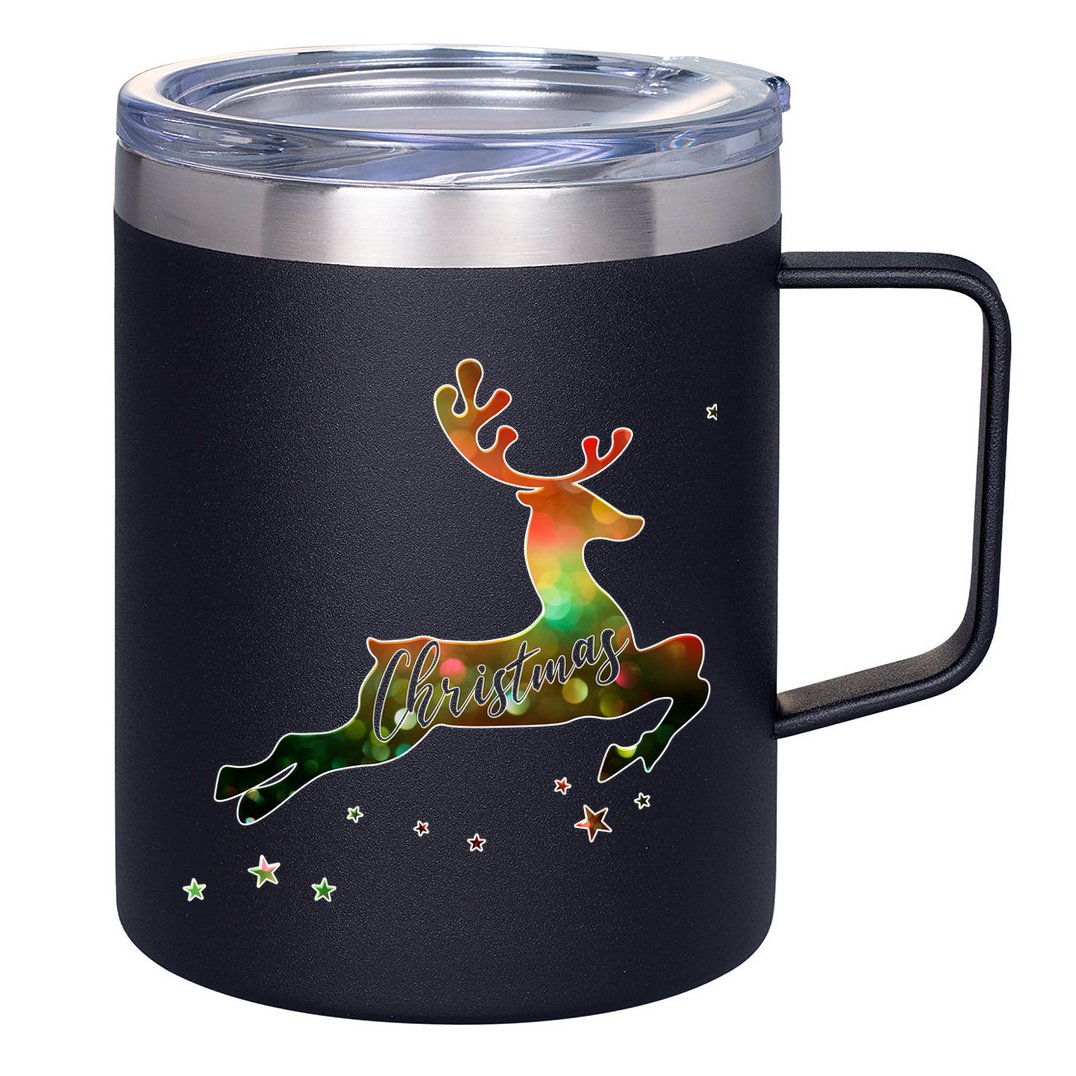 Festive Christmas Leaping Reindeer 12oz Stainless Steel Coffee Mug