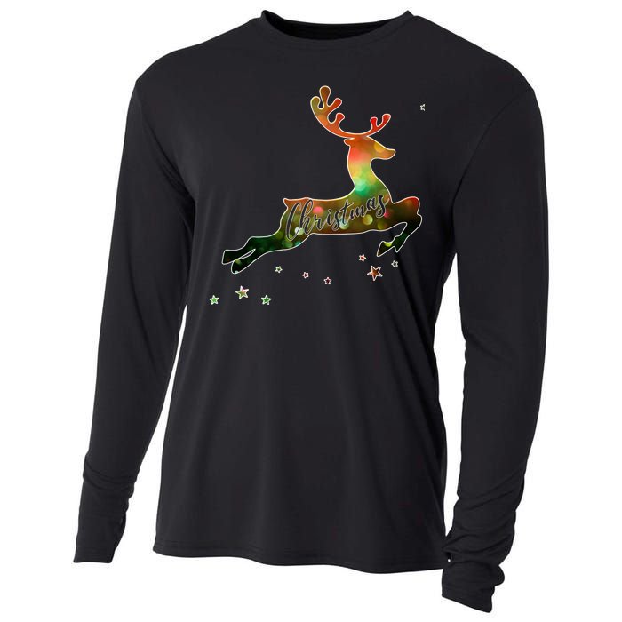 Festive Christmas Leaping Reindeer Cooling Performance Long Sleeve Crew