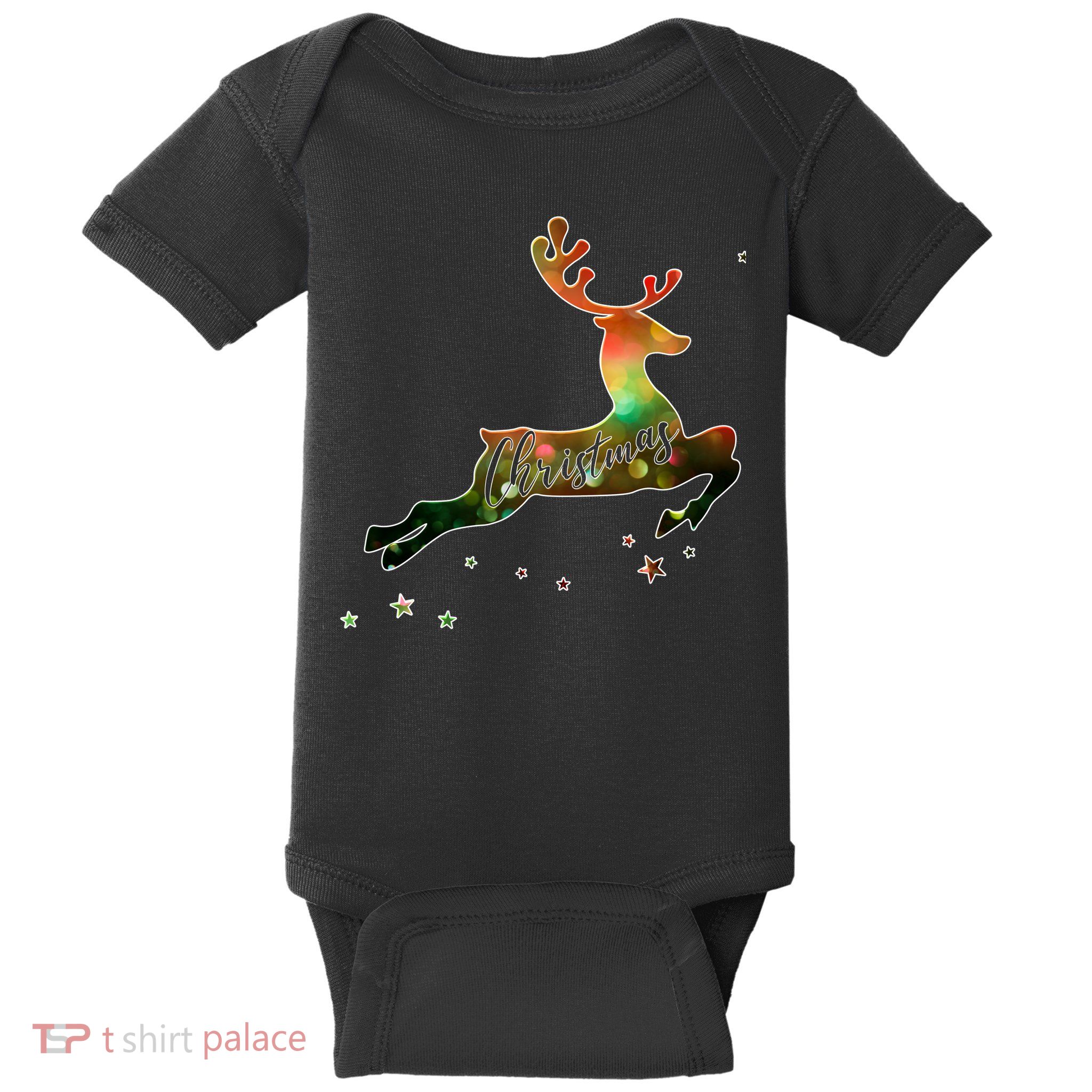Festive Christmas Leaping Reindeer Baby Bodysuit