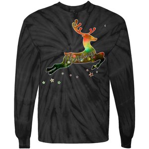 Festive Christmas Leaping Reindeer Tie-Dye Long Sleeve Shirt