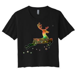 Festive Christmas Leaping Reindeer Women's Crop Top Tee