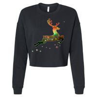 Festive Christmas Leaping Reindeer Cropped Pullover Crew