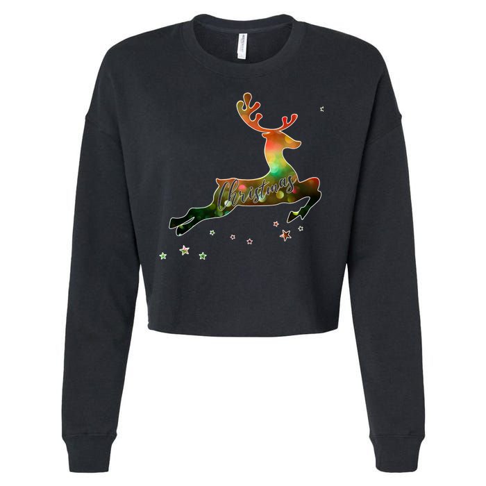 Festive Christmas Leaping Reindeer Cropped Pullover Crew