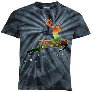 Festive Christmas Leaping Reindeer Kids Tie-Dye T-Shirt