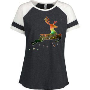 Festive Christmas Leaping Reindeer Enza Ladies Jersey Colorblock Tee