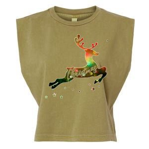 Festive Christmas Leaping Reindeer Garment-Dyed Women's Muscle Tee