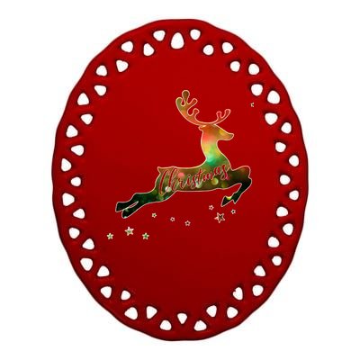 Festive Christmas Leaping Reindeer Ceramic Oval Ornament