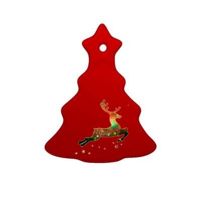 Festive Christmas Leaping Reindeer Ceramic Tree Ornament