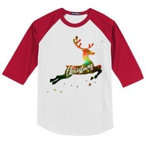 Festive Christmas Leaping Reindeer Kids Colorblock Raglan Jersey