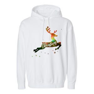 Festive Christmas Leaping Reindeer Garment-Dyed Fleece Hoodie