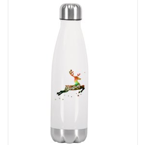 Festive Christmas Leaping Reindeer Stainless Steel Insulated Water Bottle