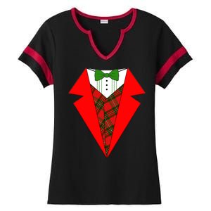 Festive Christmas Red Tuxedo Ladies Halftime Notch Neck Tee