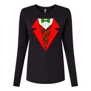 Festive Christmas Red Tuxedo Womens Cotton Relaxed Long Sleeve T-Shirt