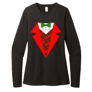 Festive Christmas Red Tuxedo Womens CVC Long Sleeve Shirt