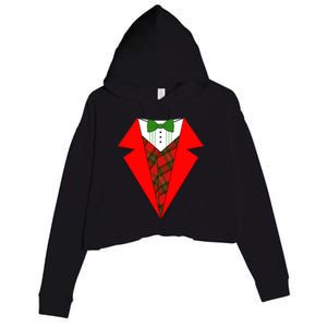 Festive Christmas Red Tuxedo Crop Fleece Hoodie