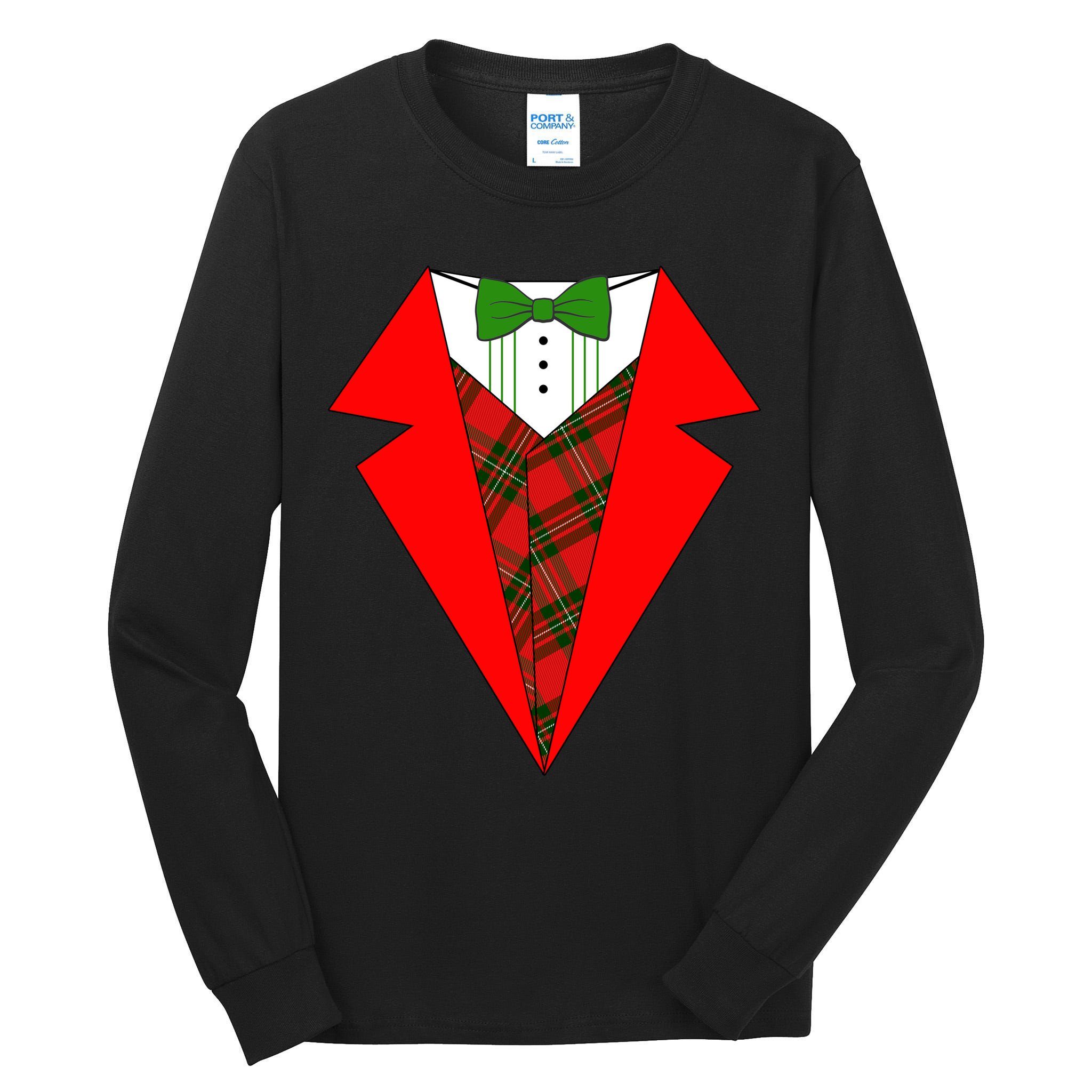 Festive Christmas Red Tuxedo Tall Long Sleeve T-Shirt